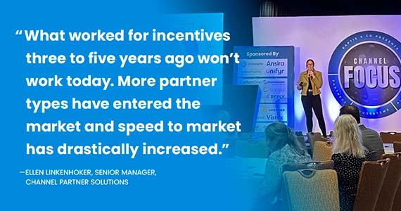 Ellen Linkenhoker speaking at Channel Focus 2025 on incentive trends