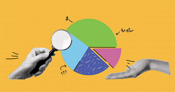 hands analyzing data from a pie chart