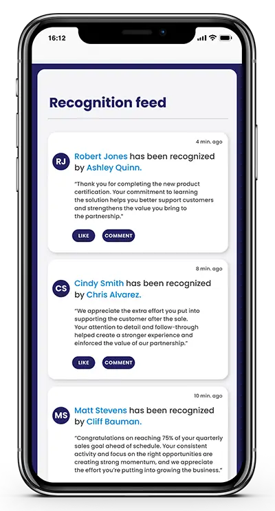 recognition feed on mobile device