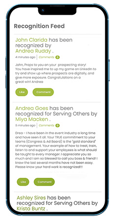 recognition feed on mobile device