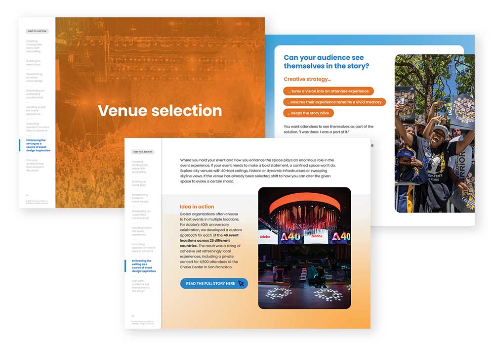 mockup of interior spread of creative event strategy ebook
